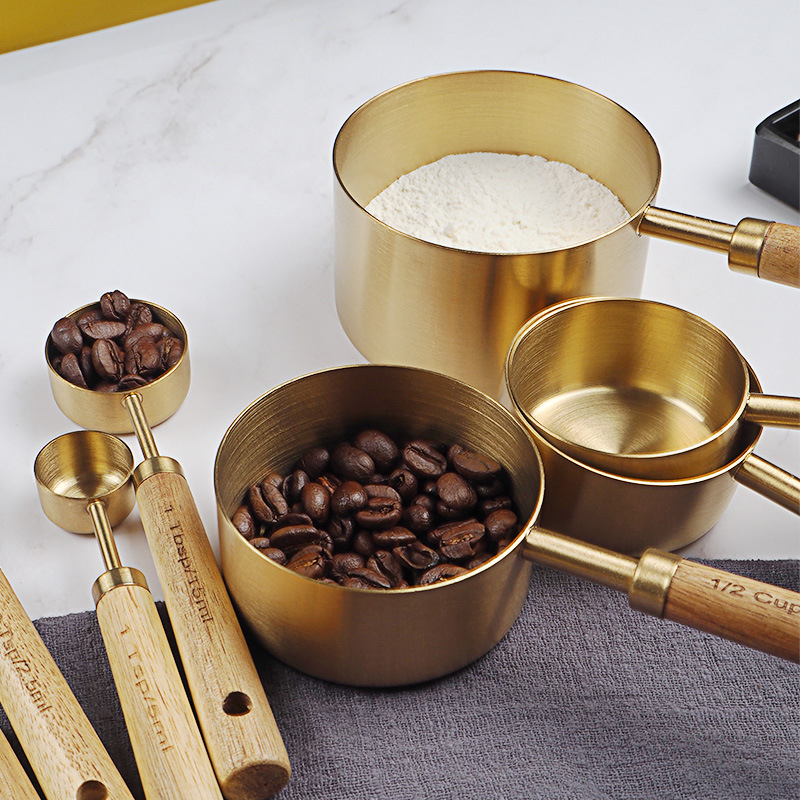 Kitchen Gadgets Gold - 4/8pcs Wooden Gold Measuring Cups And